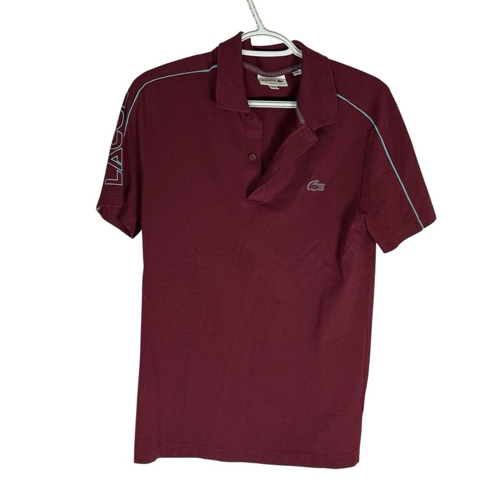 Lacoste Mens Slim Fit Pique Polo Shirt Burgundy Maroon US S FR 3 Cotton